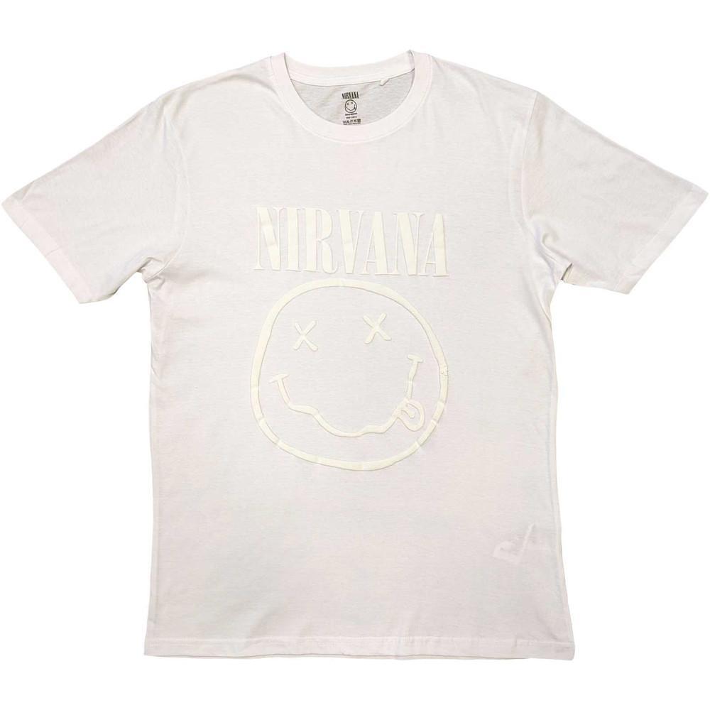 Nirvana Unisex Hi Build T Shirt White Smiley White On White